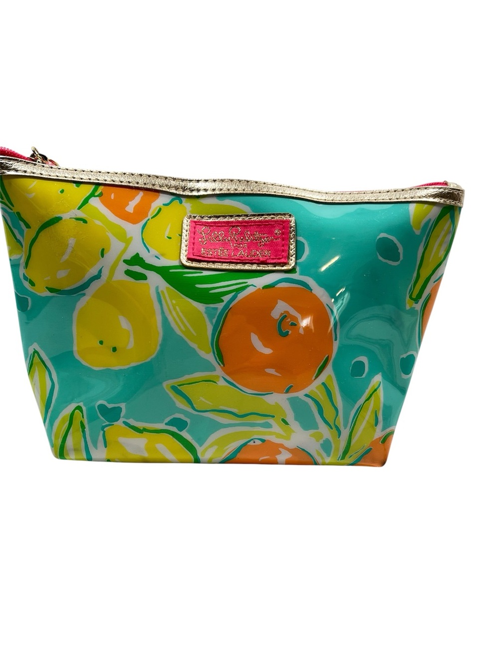 Estee Lauder Lilly Pulitzer Cosmetic Makeup Case Bag Plastic Lemons Zip